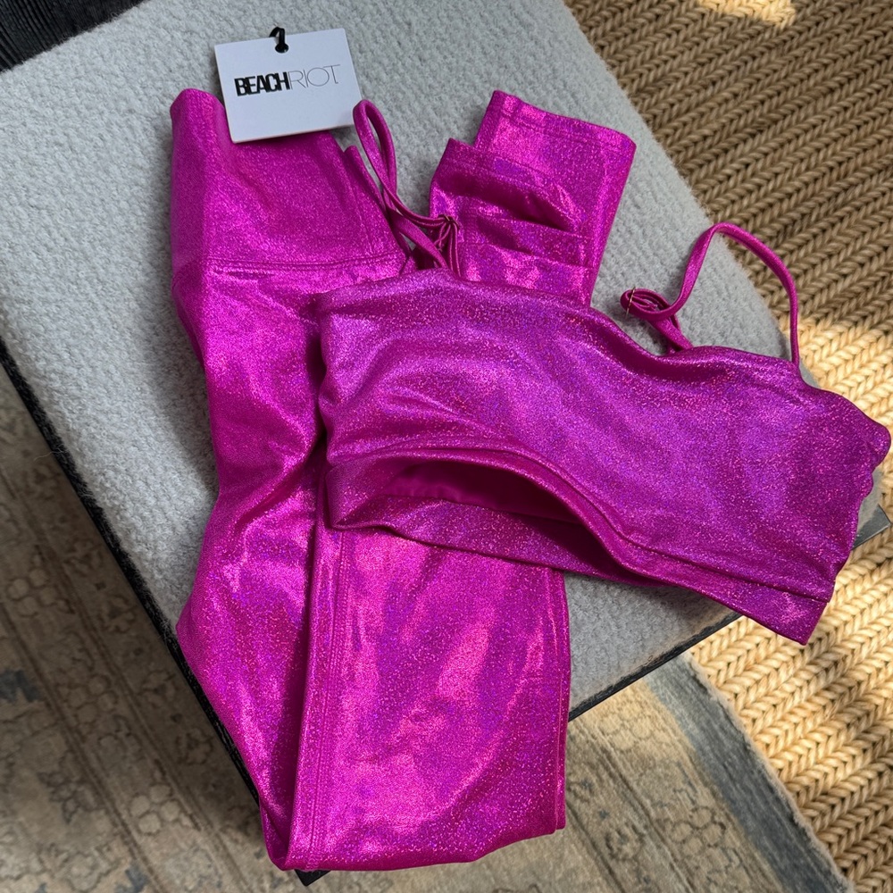Beach Riot Pink Shimmer leggings set